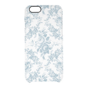 Capa Para iPhone 6/6S Transparente Torno Floral Branco e Azul gravado Elegante