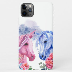 Capa Para iPhone Unicórnios com Flores de Arte Aquarela