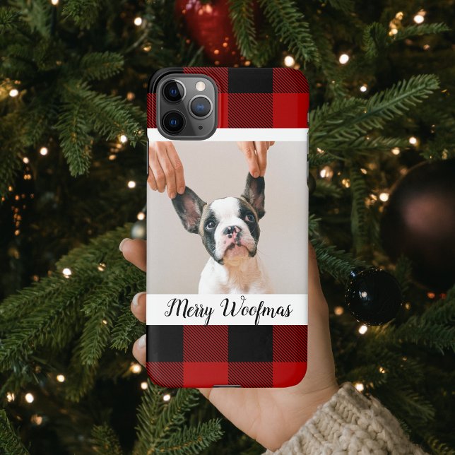 Capa Para iPhone Xadrez de Buffalo Vermelho e Woofmas Feliz com Fot (Criador carregado)