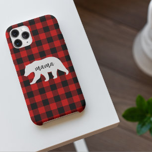 Capa Para iPhone Xadrez Vermelha Moderna E Urso Branco