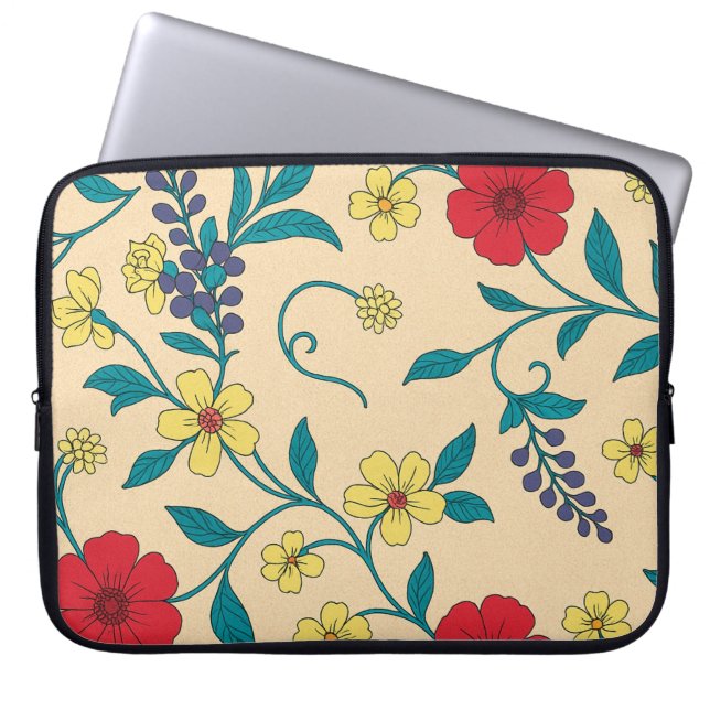 Capa para laptop Floral Vintage com Hibiscos (Frente)