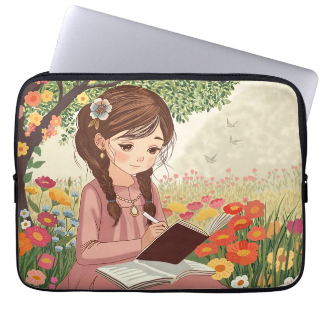 Capa para laptop Menina no Jardim (Frente)