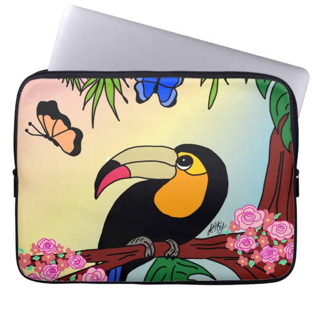Capa para laptop Tucano e borboletas (Frente)
