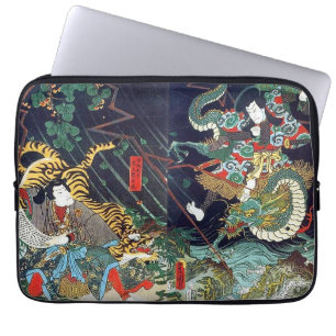 Capa Para Notebook 龍 虎, 豊 Dragão e Tiger, Toyokuni, Ukiyo-e