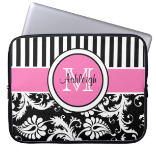 Capa Para Notebook 15" a bolsa de laptop listrada do damasco branco