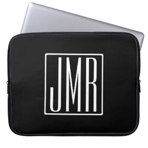 Capa Para Notebook 3 iniciais Monograma   Preto e Branco (ou cor diy)