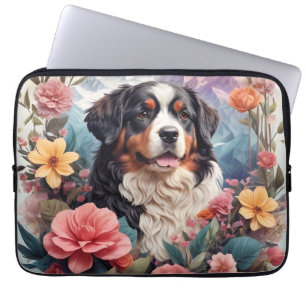 Capa Para Notebook 3D Fantasia Floral Bernese Mountain Dog Birds Ver