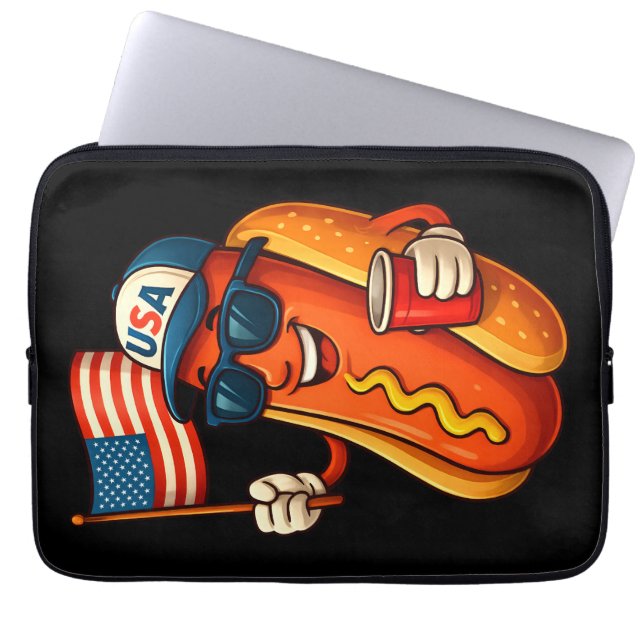 Capa Para Notebook 4º de julho Hotdog Funny Patriotic USA Flag (Frente)