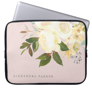 Capa Para Notebook A aguarela do marfim floral cora sobre