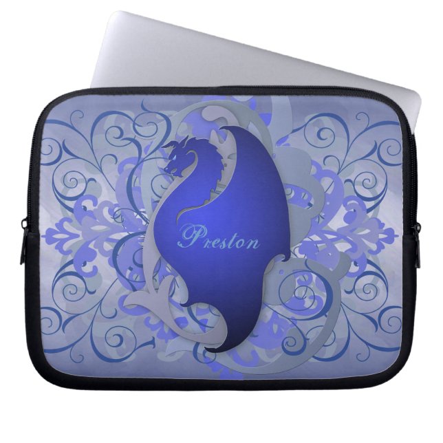 Capa Para Notebook A bolsa de laptop azul profunda do dragão do rolo (Frente)