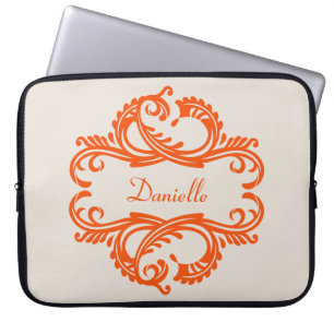 Capa Para Notebook A bolsa de laptop chique alaranjada do damasco