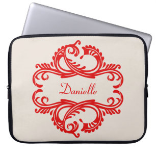 Capa Para Notebook A bolsa de laptop chique vermelha do damasco