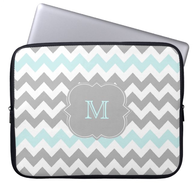Capa Para Notebook A bolsa de laptop cinzenta do monograma de Chevron (Frente)