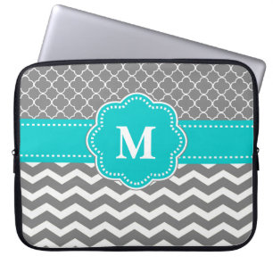 Capa Para Notebook A bolsa de laptop cinzenta e azul do monograma de