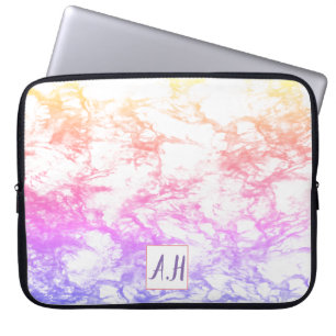 Capa Para Notebook A bolsa de laptop de mármore das iniciais de Ombr