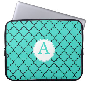Capa Para Notebook A bolsa de laptop do monograma de turquesa