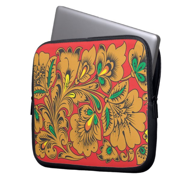 Capa Para Notebook a bolsa de laptop do teste padrão do khokhloma (Frente Esquerda)