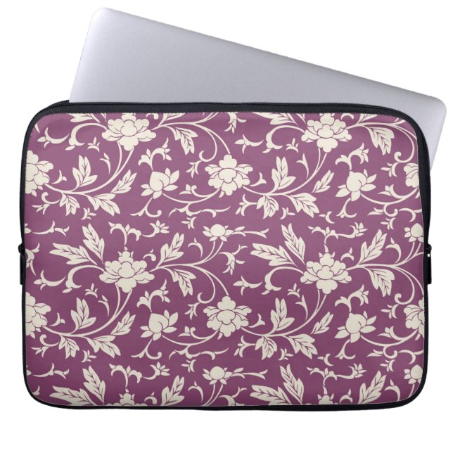 Capa Para Notebook A bolsa de laptop floral roxa & de creme moderna (Frente)