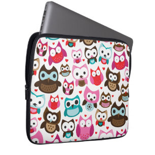 Capa Para Notebook A bolsa de laptop retro do teste padrão da coruja