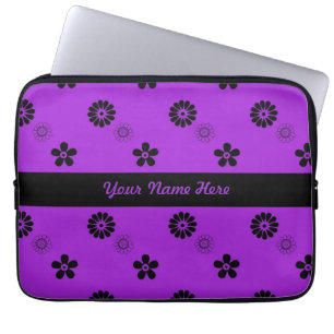 Capa Para Notebook A bolsa de laptop roxa e preta Funky das flores