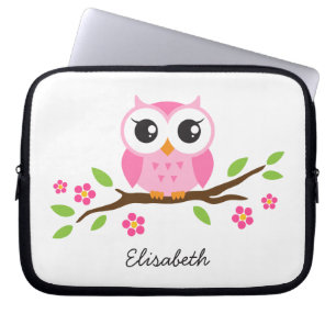 Capa Para Notebook A coruja cor-de-rosa bonito no ramo floral