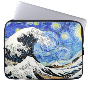 Capa Para Notebook A Grande Onda de Kanagawa em Noite Estrelada
