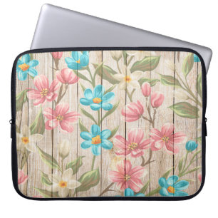 CAPA PARA NOTEBOOK A MADEIRA PARECE TEXTURA COM FLORES DE PASTEL