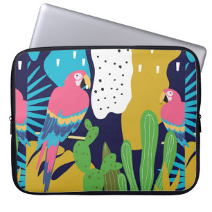 Capa Para Notebook A selva tropical deixa o fundo com papagaios. Su