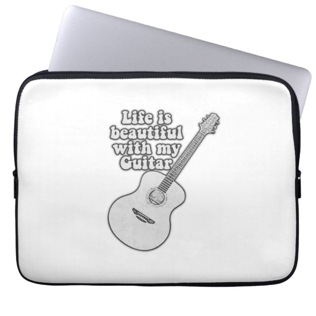 Capa Para Notebook A vida é bela com o meu violão. preto e branco (Frente)