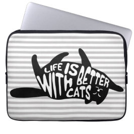 Capa Para Notebook A vida é melhor com os gatos | Tipografia divertid