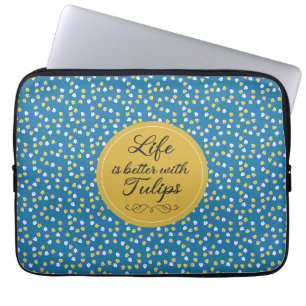Capa Para Notebook A vida é melhor com Tulipas - Padrão amarelo azul