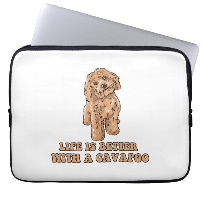 Capa Para Notebook A Vida É Melhor Com Uma Cavapoo - Cachorro Engraça (Frente)