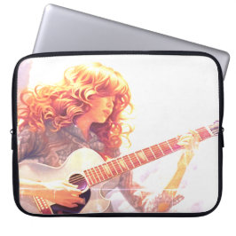 Capa Para Notebook A Young Girl Playing Guitar on an Electronics Bag