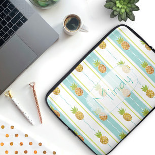 Capa Para Notebook Abacaxi do brilho Glam & listras e pontos