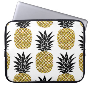 Capa Para Notebook Abacaxis Dourados: Branco Desenhado À Mão Sem Cost