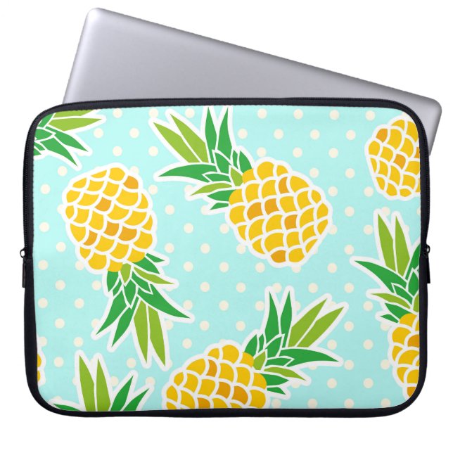 Capa Para Notebook Abacaxis Exóticos: Diversão Polka-Ponto Azul. (Frente)