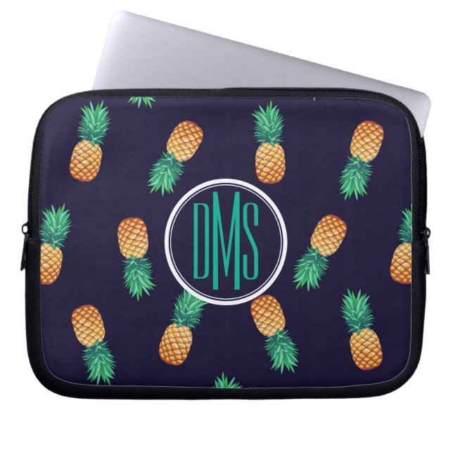 Capa Para Notebook Abacaxis no monograma do marinho | (Frente)