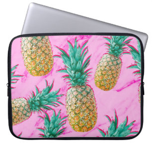 Capa Para Notebook Abacaxis Tropicais & Mármore Rosa Moderno Colorido