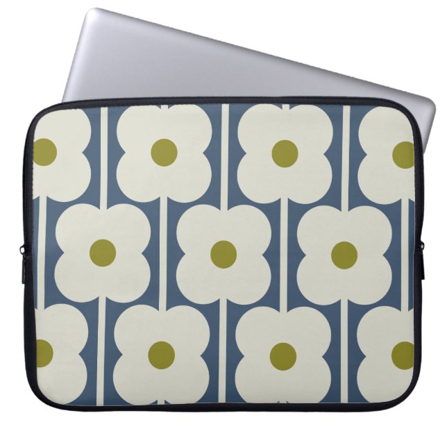 Capa Para Notebook Abacus Flor Linhado Eyelet Branco e Azul (Frente)