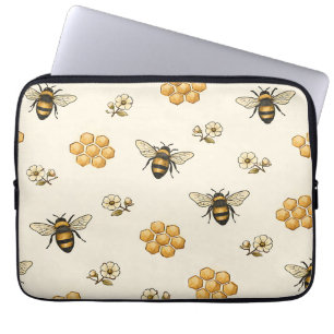 Capa Para Notebook Abehas Melíferas e Padrão Sem Costura de Favo de M