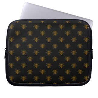 Capa Para Notebook Abelhas Douradas de Folha Metálica em Preto