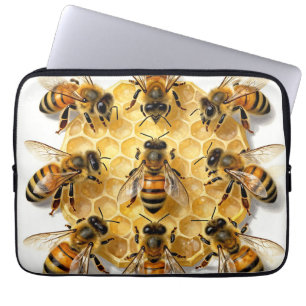 Capa Para Notebook Abelhas em Círculo de Mel Hexagonal