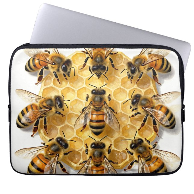 Capa Para Notebook Abelhas em Círculo de Mel Hexagonal (Frente)