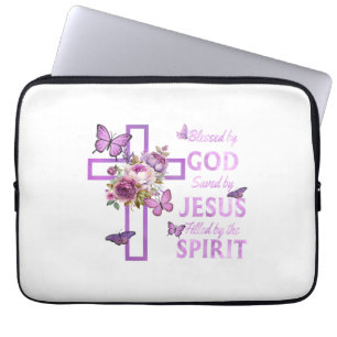 Capa Para Notebook Abençoado por Deus Salvo pela Cruz Floral Purple d