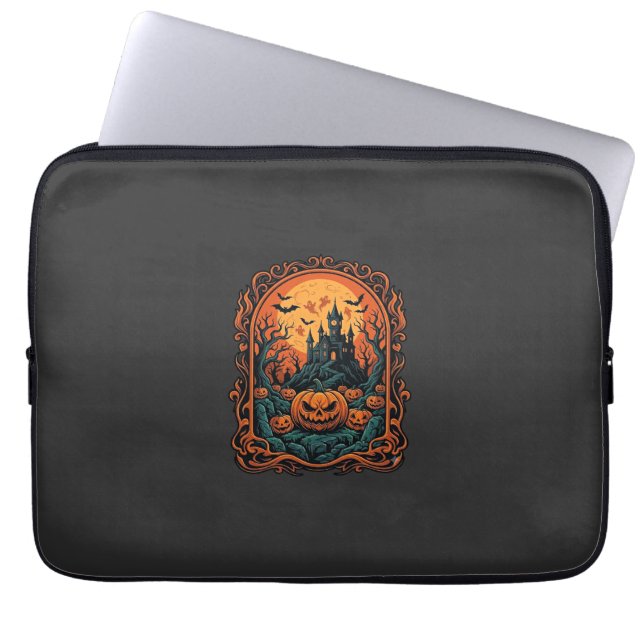 Capa Para Notebook Abóbora de Halloween Casa Assombrada Lua Cheia Mor (Frente)