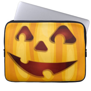 Capa Para Notebook Abóbora esculpida sorrindo design de Halloween