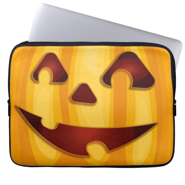 Capa Para Notebook Abóbora esculpida sorrindo design de Halloween (Frente)