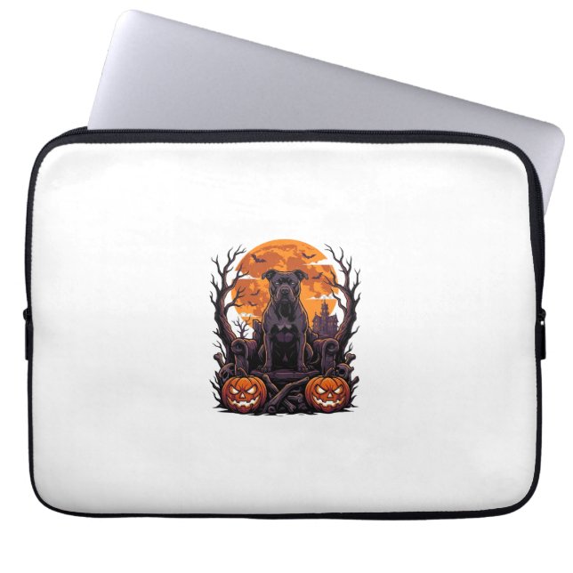 Capa Para Notebook Abóbora Trono Pitbull Preto Halloween Lua Cheia_ (Frente)