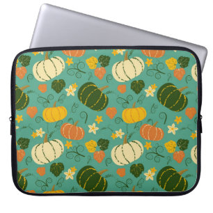 Capa Para Notebook Abóboras, folhas: padrão vegetal do outono