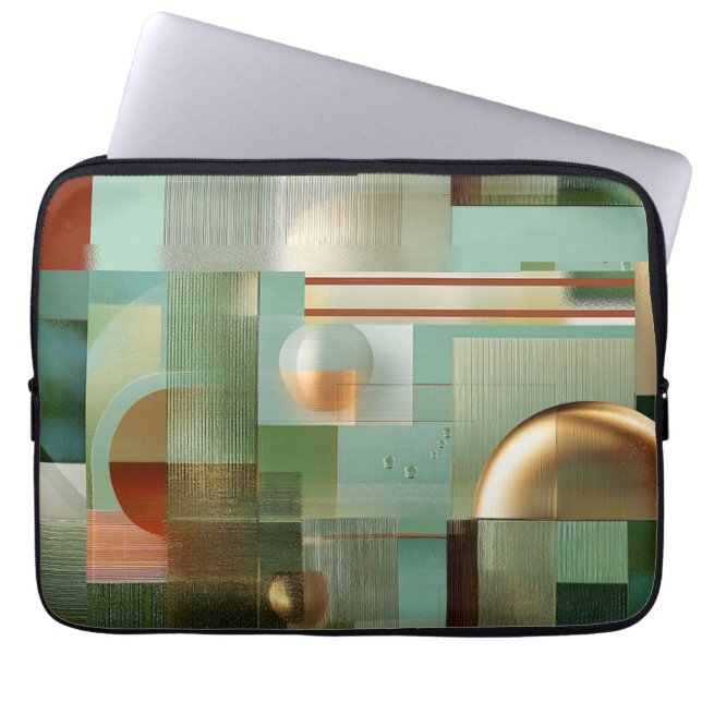 Capa Para Notebook Abstract Bauhaus Green Gold Laptop Sleeve (Frente)